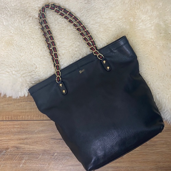 Gucci Capri Black Goatskin Leather Chain Tote